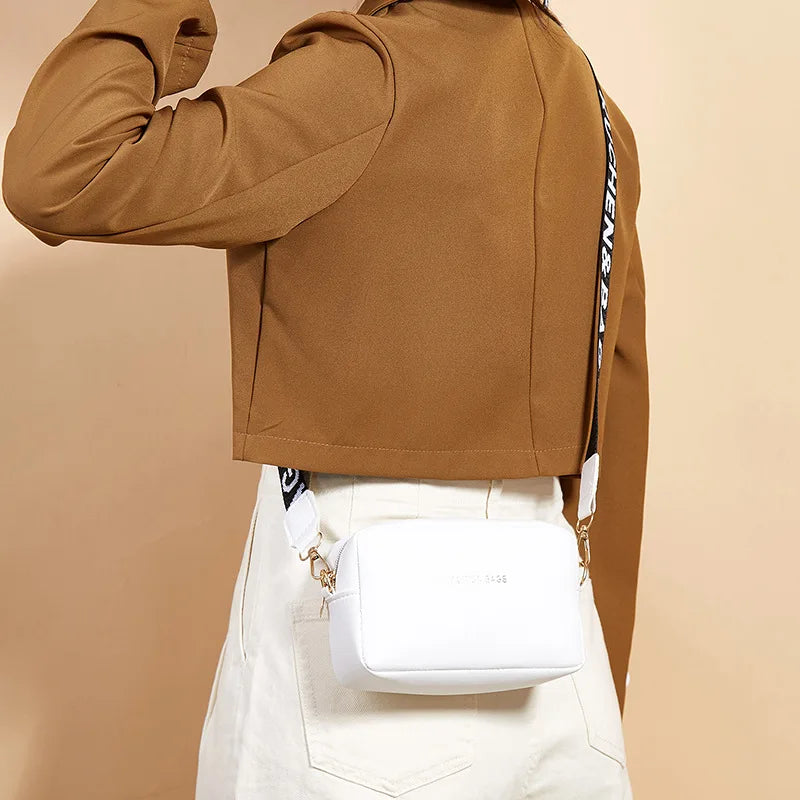 Women's Small Shoulder Bag PU Leather Wide Strap Crossbody Handbag
