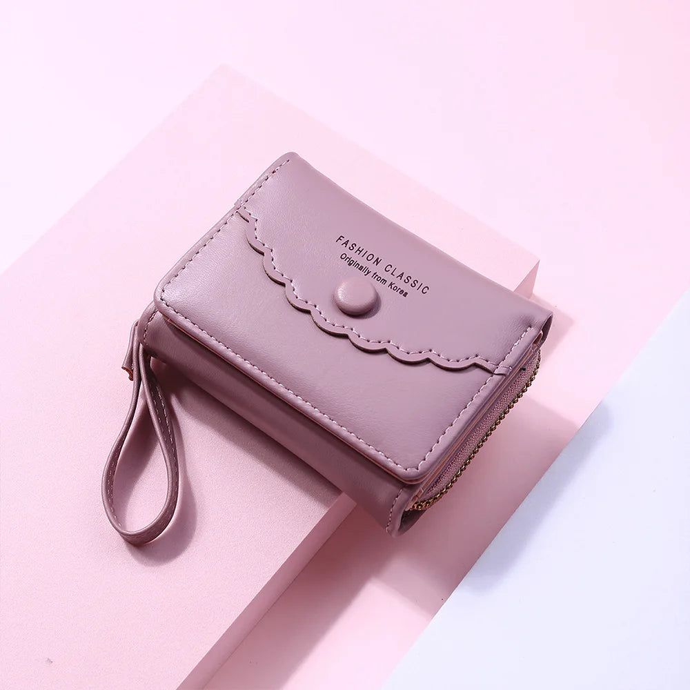 Women's Short Wallet Clutch Tri-fold PU Leather Zipper Purse