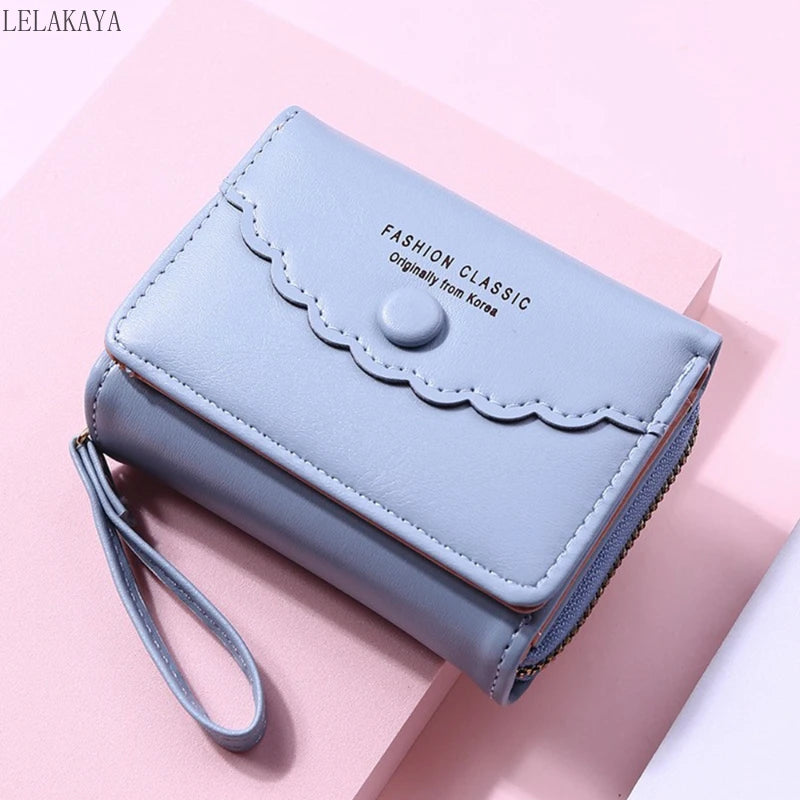 Women's Short Wallet Clutch Tri-fold PU Leather Zipper Purse