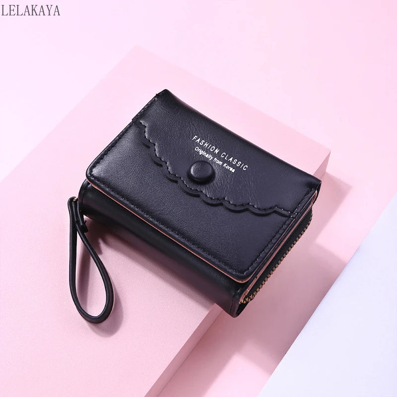 Women's Short Wallet Clutch Tri-fold PU Leather Zipper Purse