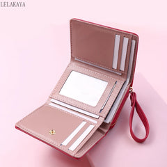 Women's Short Wallet Clutch Tri-fold PU Leather Zipper Purse