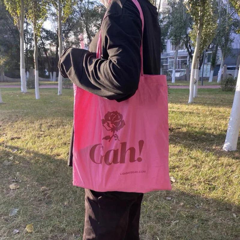 Sweet Pink Ladies Tote Casual Shoulder Bag Thin Cotton Cloth Women Handbag