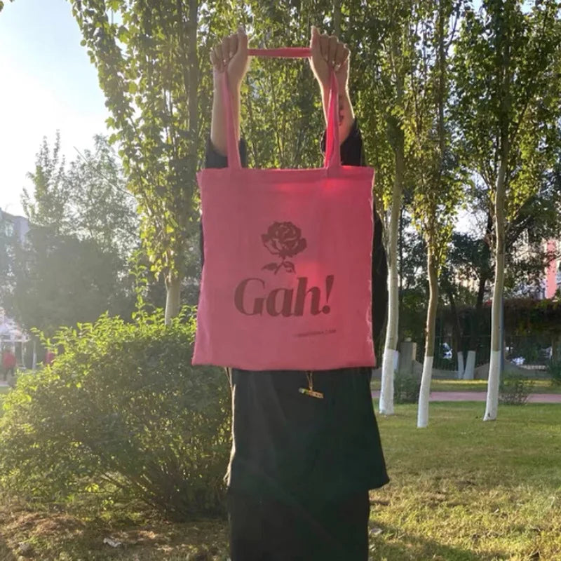 Sweet Pink Ladies Tote Casual Shoulder Bag Thin Cotton Cloth Women Handbag