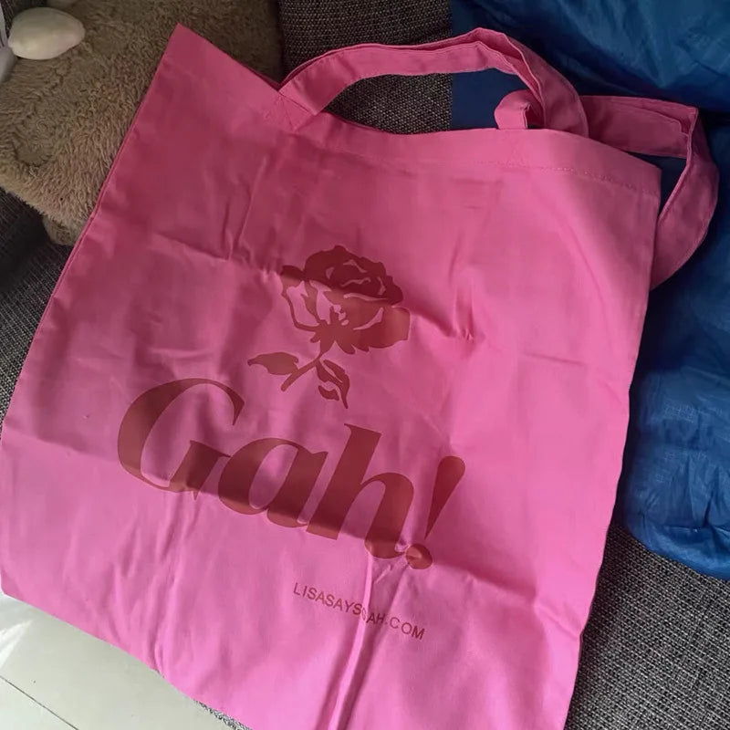 Sweet Pink Ladies Tote Casual Shoulder Bag Thin Cotton Cloth Women Handbag