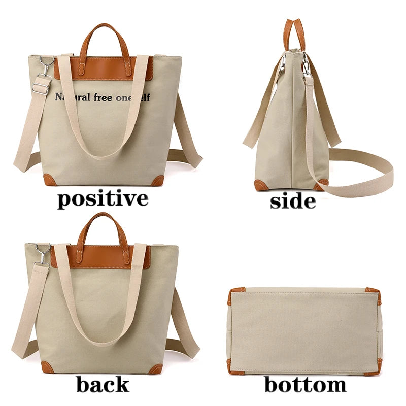 3D Canvas Bag Large Capacity Shoulder Bag Anti Theft Handbag