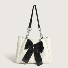 Women's Bow Shoulder Bag Solid Color Pleated Handbag