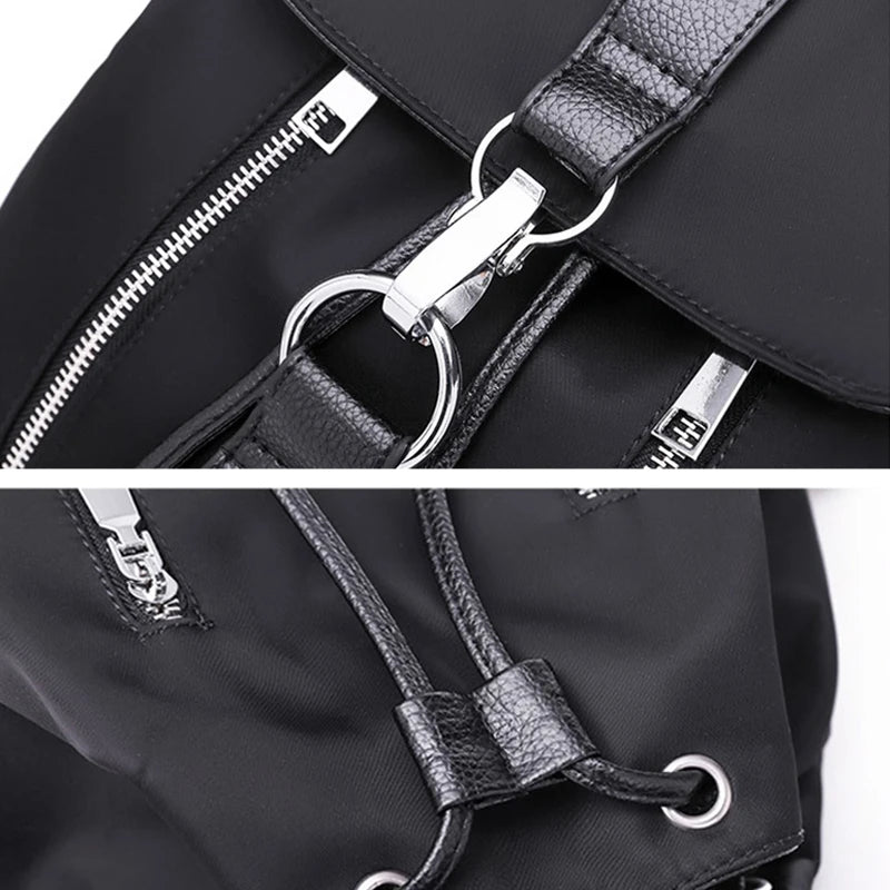 Solid Nylon Women's Backpacks Large Capacity School Bags
