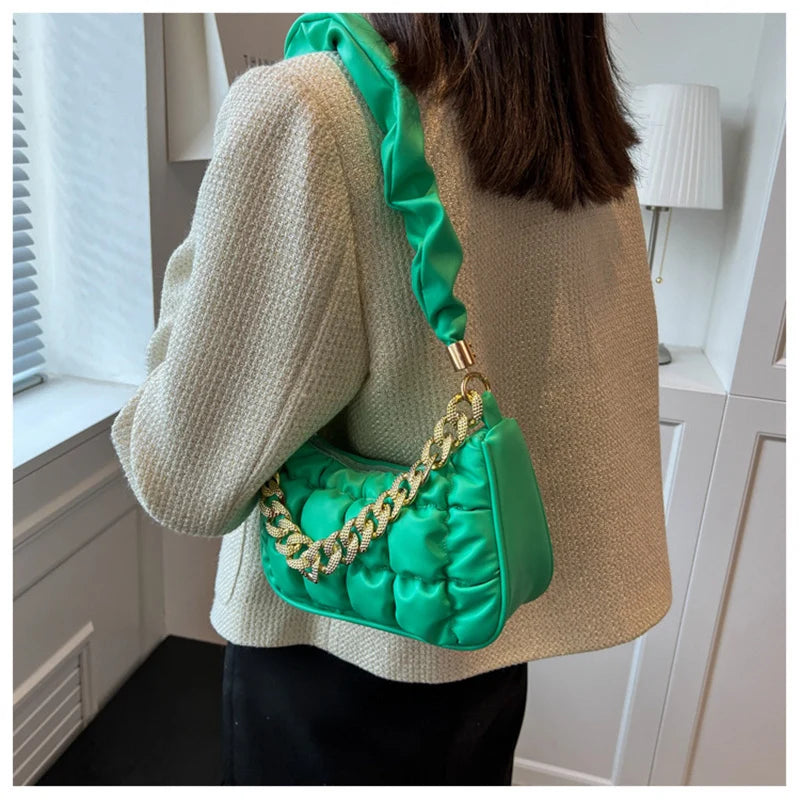 PU Leather Shoulder Bag for Women with Chains Decor