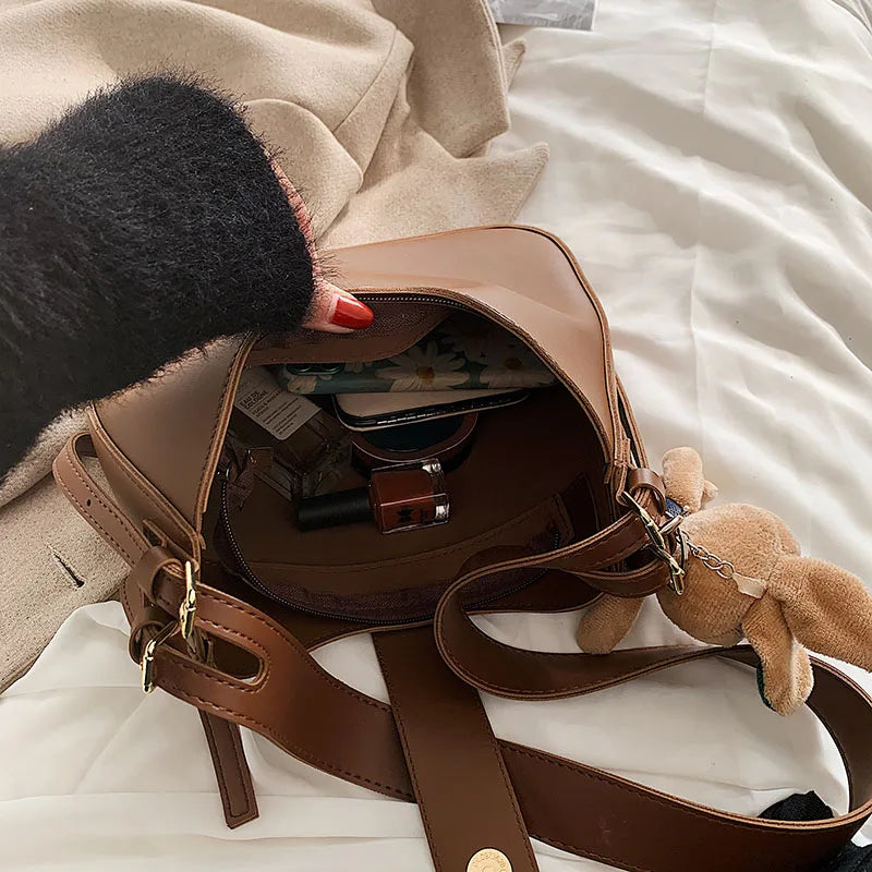 Vintage Leather Shoulder Bag Women Crossbody Handbag