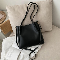 Women Bucket Shoulder Bags Solid Handbags Retro Large Capacity Tote Bags