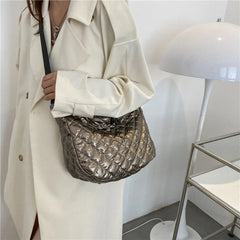 Quilted Rhombus Pattern Shopper Bag for Women Travel Girl Satchel