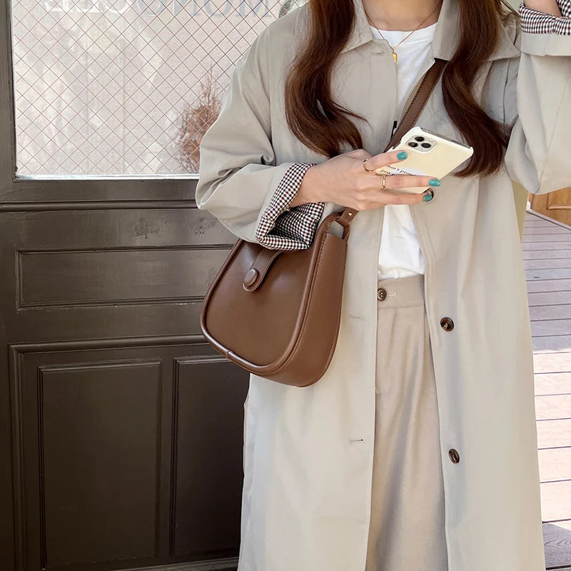 Women Saddle Shoulder Bags Soft Pu Leather Underarm Bag Handbags
