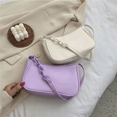 Women Shoulder Bags PU Leather Ladies Small Purse Handbags Solid Acrylic Chain