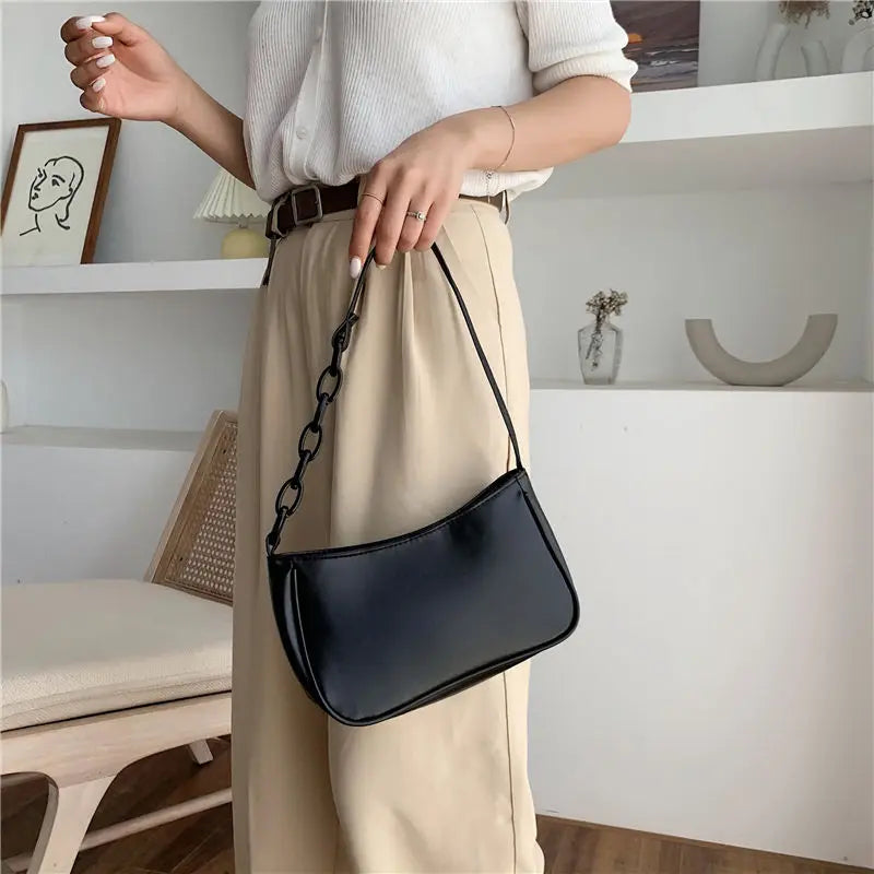 Women Shoulder Bags PU Leather Ladies Small Purse Handbags Solid Acrylic Chain