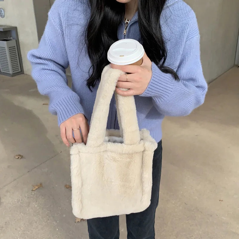 Women's Soft Plush Shoulder Bag Autumn Winter Travel Hand Bag