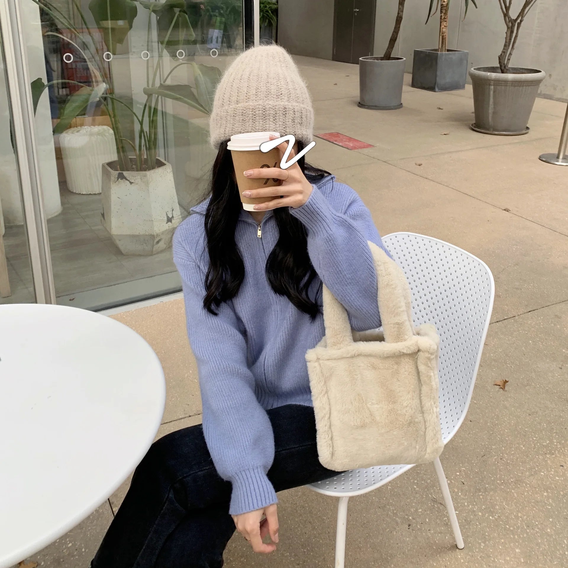 Women's Soft Plush Shoulder Bag Autumn Winter Travel Hand Bag