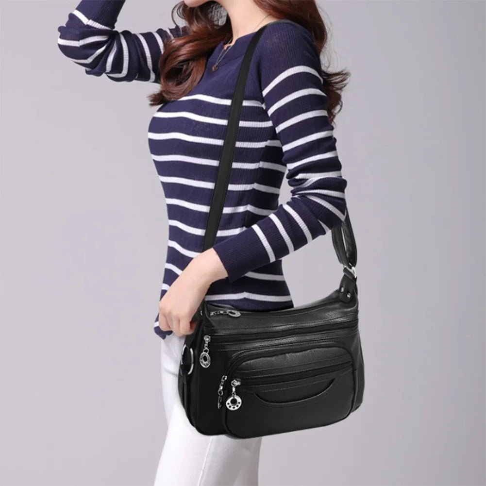 Women Tote Handbag Multi-Layer Soft Leather Messenger Handbag