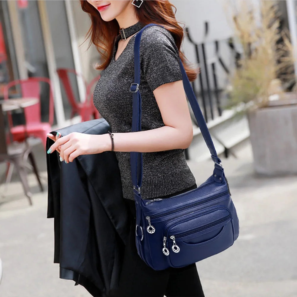 Women Tote Handbag Multi-Layer Soft Leather Messenger Handbag