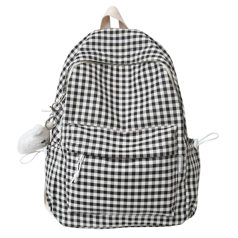 Women's Backpack College Style School Bookbag Plaid Rucksack Large Capacity