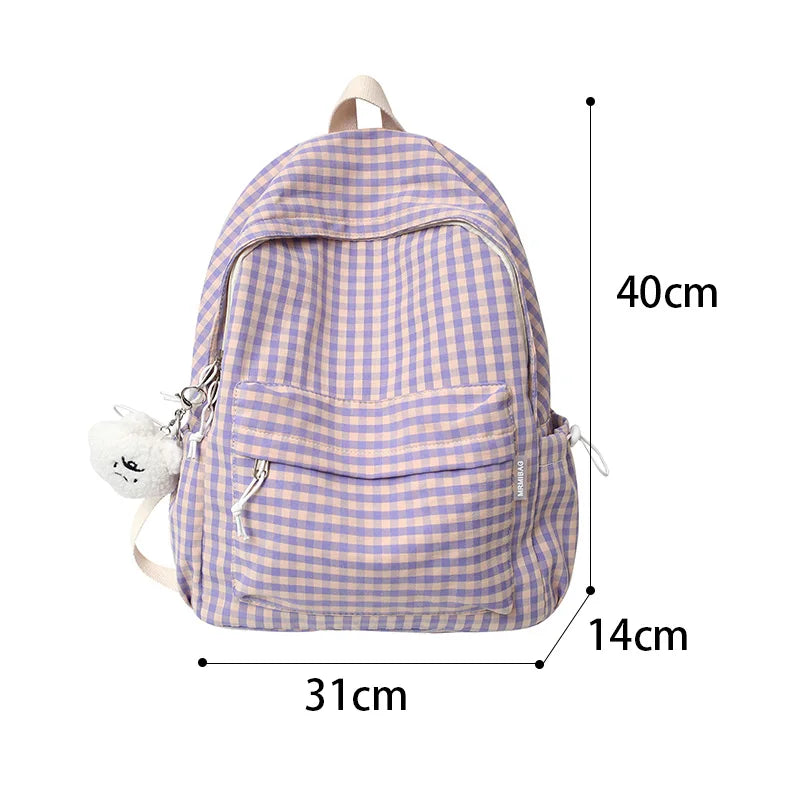 Women's Backpack College Style School Bookbag Plaid Rucksack Large Capacity