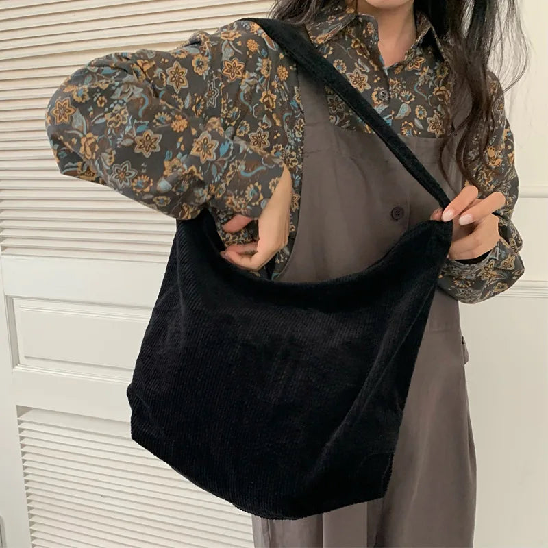 Women's Large Capacity Shoulder Bag Corduroy Tote