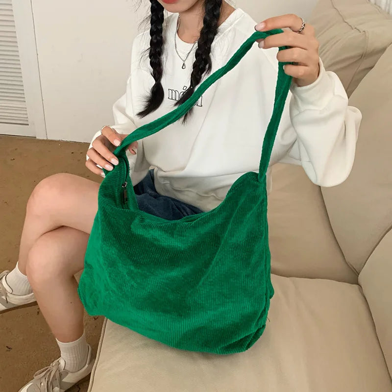 Women's Large Capacity Shoulder Bag Corduroy Tote