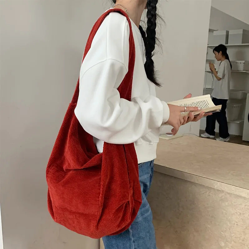 Women's Large Capacity Shoulder Bag Corduroy Tote