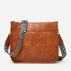 Leopard Crossbody Bag Women Vegan Leather Guitar Strap Hobo Bucket Bag