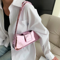 Single Shoulder Bag Leather Women Moon Bag Armpit Purse Bright