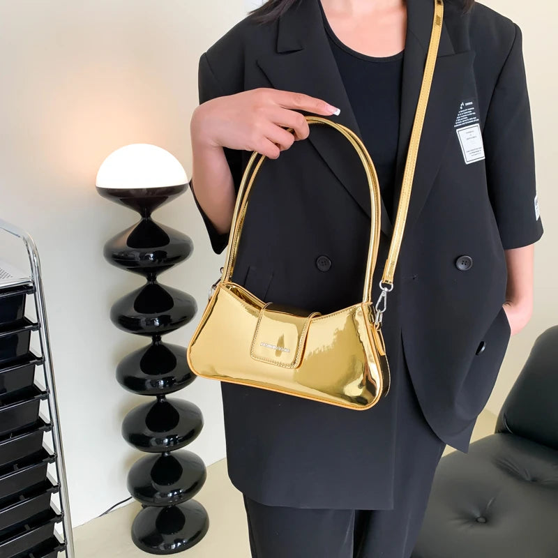 Single Shoulder Bag Leather Women Moon Bag Armpit Purse Bright