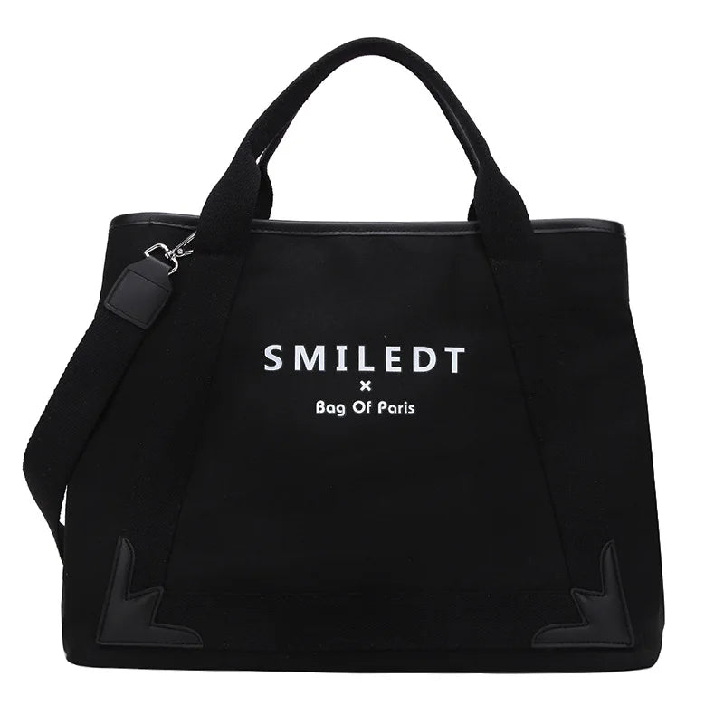 Large Capacity Letter Canvas Bag, Shoulder Crossbody Tote