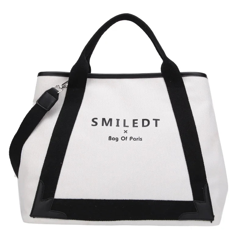 Large Capacity Letter Canvas Bag, Shoulder Crossbody Tote