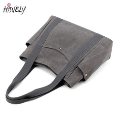 Large Capacity Canvas Tote Bag Retro Art Shoulder Bag Solid Color