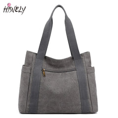 Large Capacity Canvas Tote Bag Retro Art Shoulder Bag Solid Color
