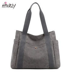 Large Capacity Canvas Tote Bag Retro Art Shoulder Bag Solid Color