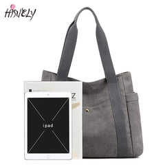 Large Capacity Canvas Tote Bag Retro Art Shoulder Bag Solid Color