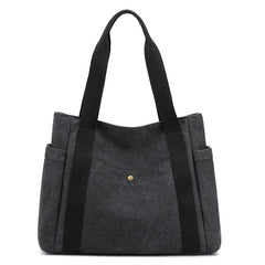 Large Capacity Canvas Tote Bag Retro Art Shoulder Bag Solid Color