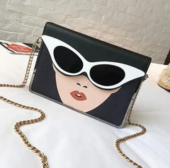 PU Contrast 3D Glasses Pattern Chain Shoulder Bag