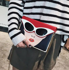 PU Contrast 3D Glasses Pattern Chain Shoulder Bag