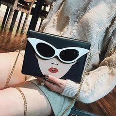 PU Contrast 3D Glasses Pattern Chain Shoulder Bag