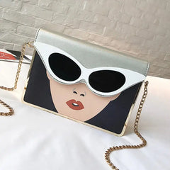PU Contrast 3D Glasses Pattern Chain Shoulder Bag