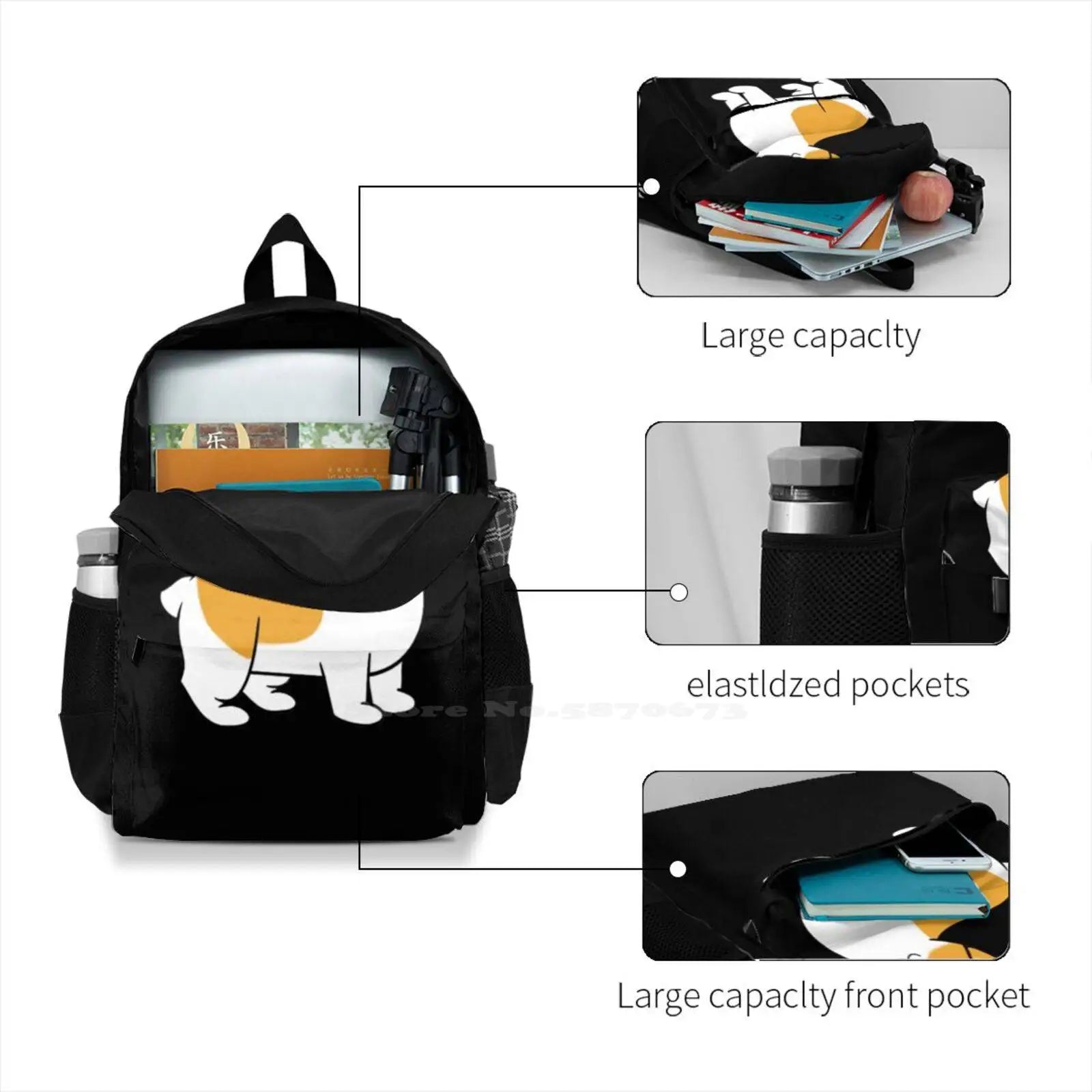 Skeeter Corgi-Black Backpack Chibi Puppy Anime Manga Wolf Cat Bunny