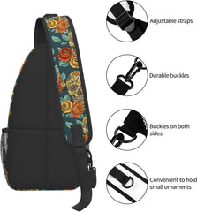 Skull And Flowers Sling Bag Crossbody Backpack Unisex Chest Bags