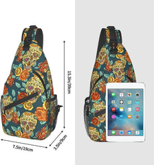 Skull And Flowers Sling Bag Crossbody Backpack Unisex Chest Bags