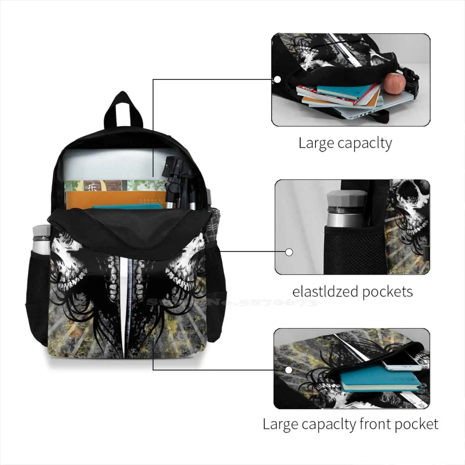 Heart Skulls Dagger Laptop Backpack