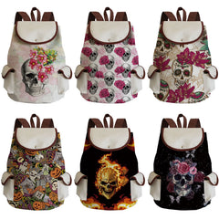 Skull Red Floral Printed Handbag Halloween Backpack