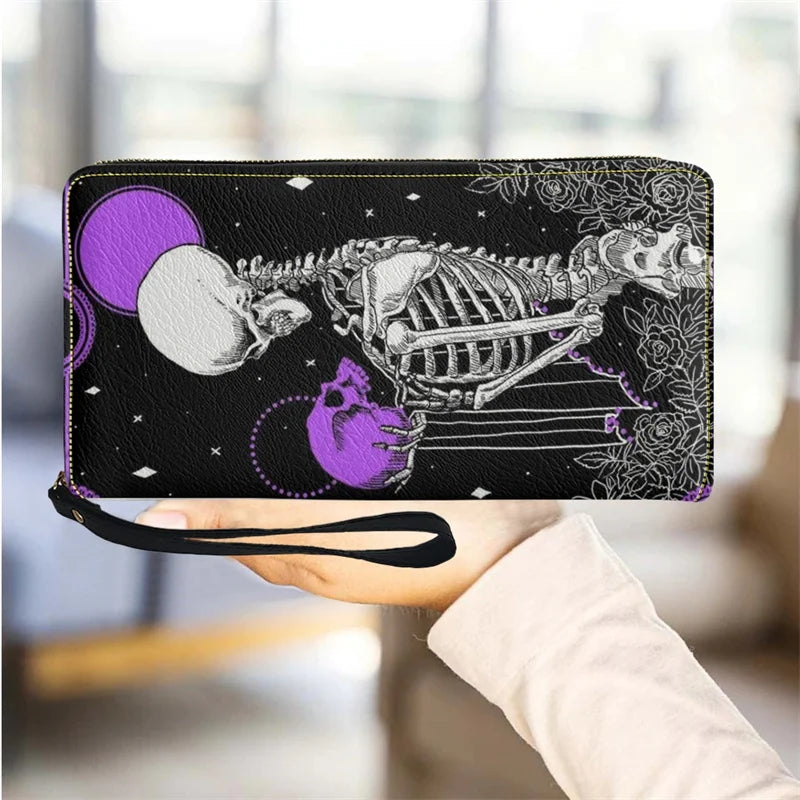 Skull Wallets Gift for Women Travel Female Purse Multifunction Zipper Long Strap
