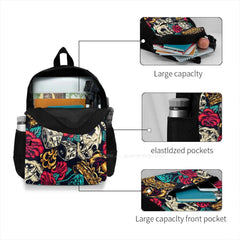Skulls Dice And Roses 3D Print Backpack Casual Bag Vintage