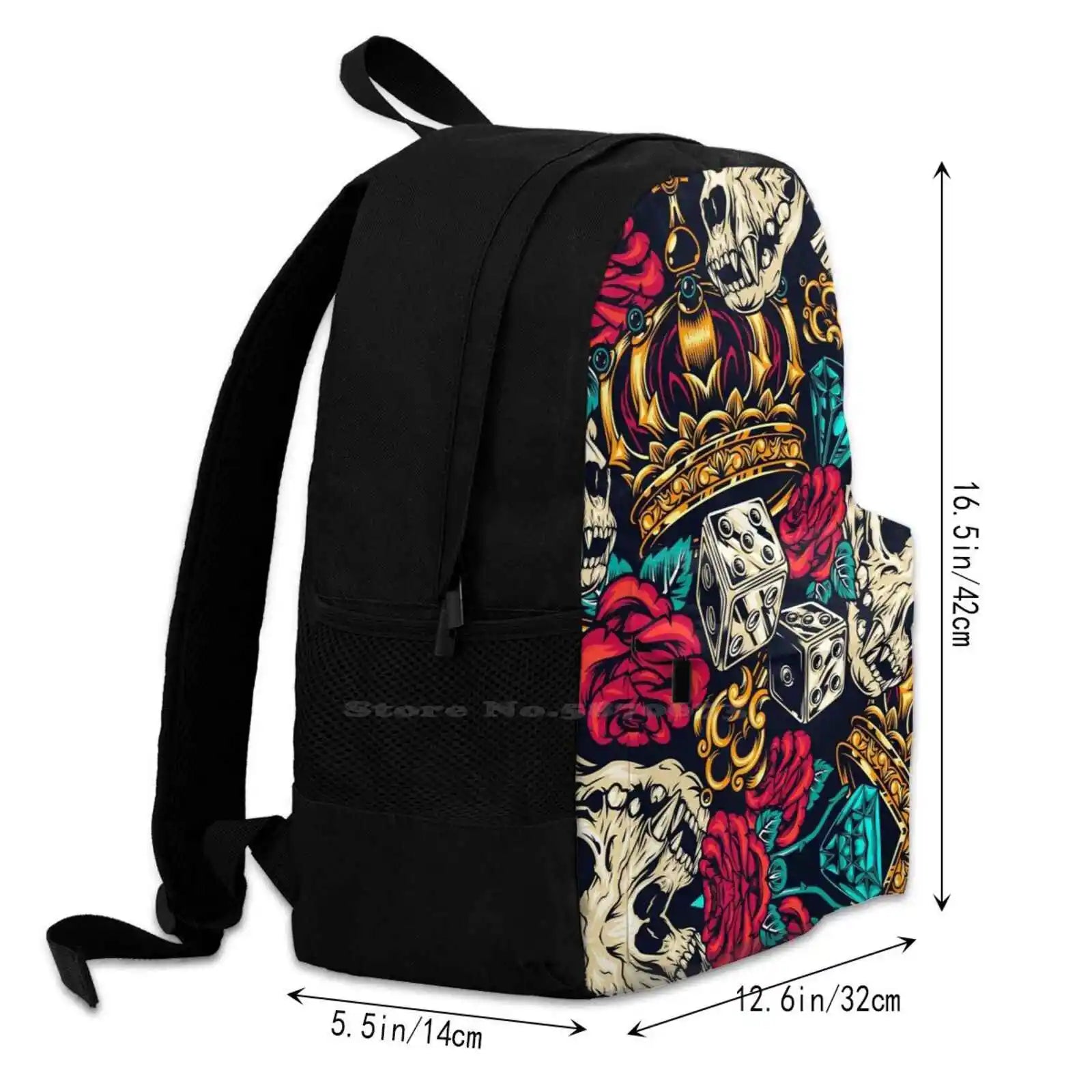 Skulls Dice And Roses 3D Print Backpack Casual Bag Vintage