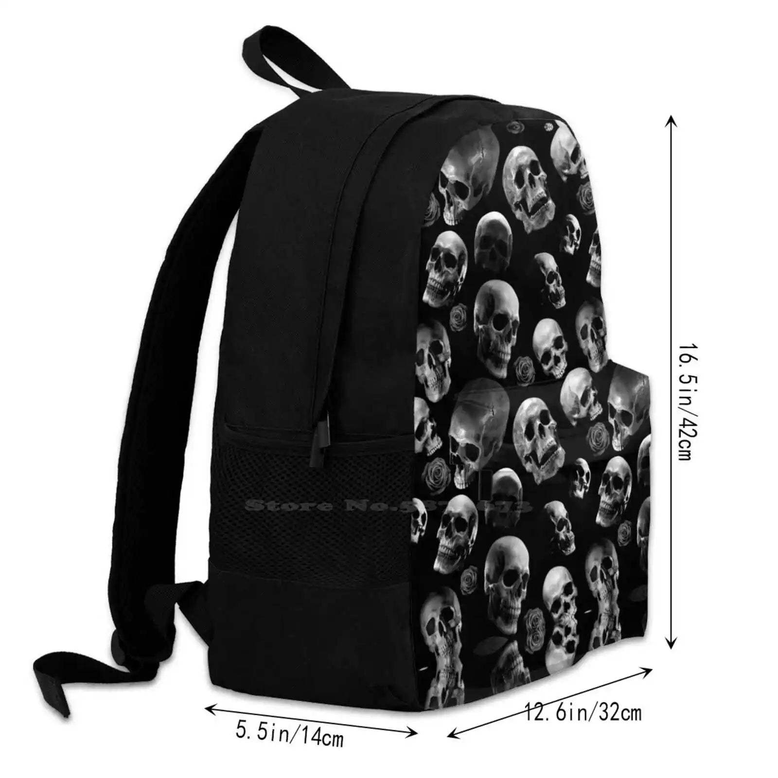 Skulls & Rose Pattern Large Capacity Backpack Laptop Travel Bags
